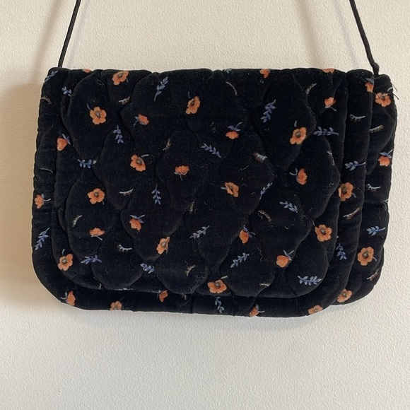 Cottagecore Quilted Floral Purse Black Velour Strap Soft Boho New Beginnings - Picture 3 of 12